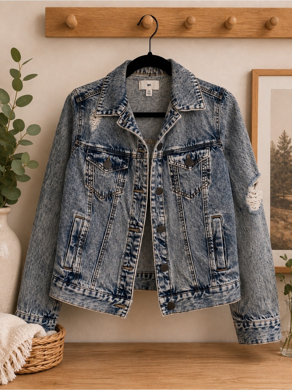 bp Distressed Light Blue Acid Wash Denim Jacket